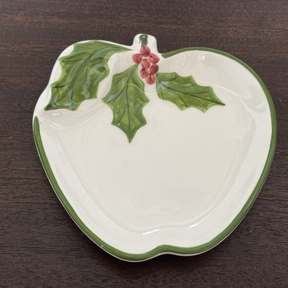 VTG Christmas Holly Apple Shaped Plate N.S. Gustin Co Nut Candy Trinket Dish USA - Picture 8 of 13